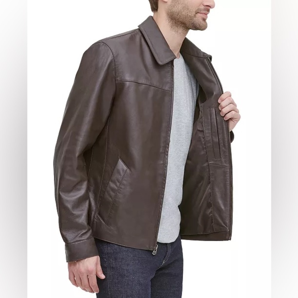 Cole Haan Men's XL Java 100% Genuine Leather Jacket Brown Classic